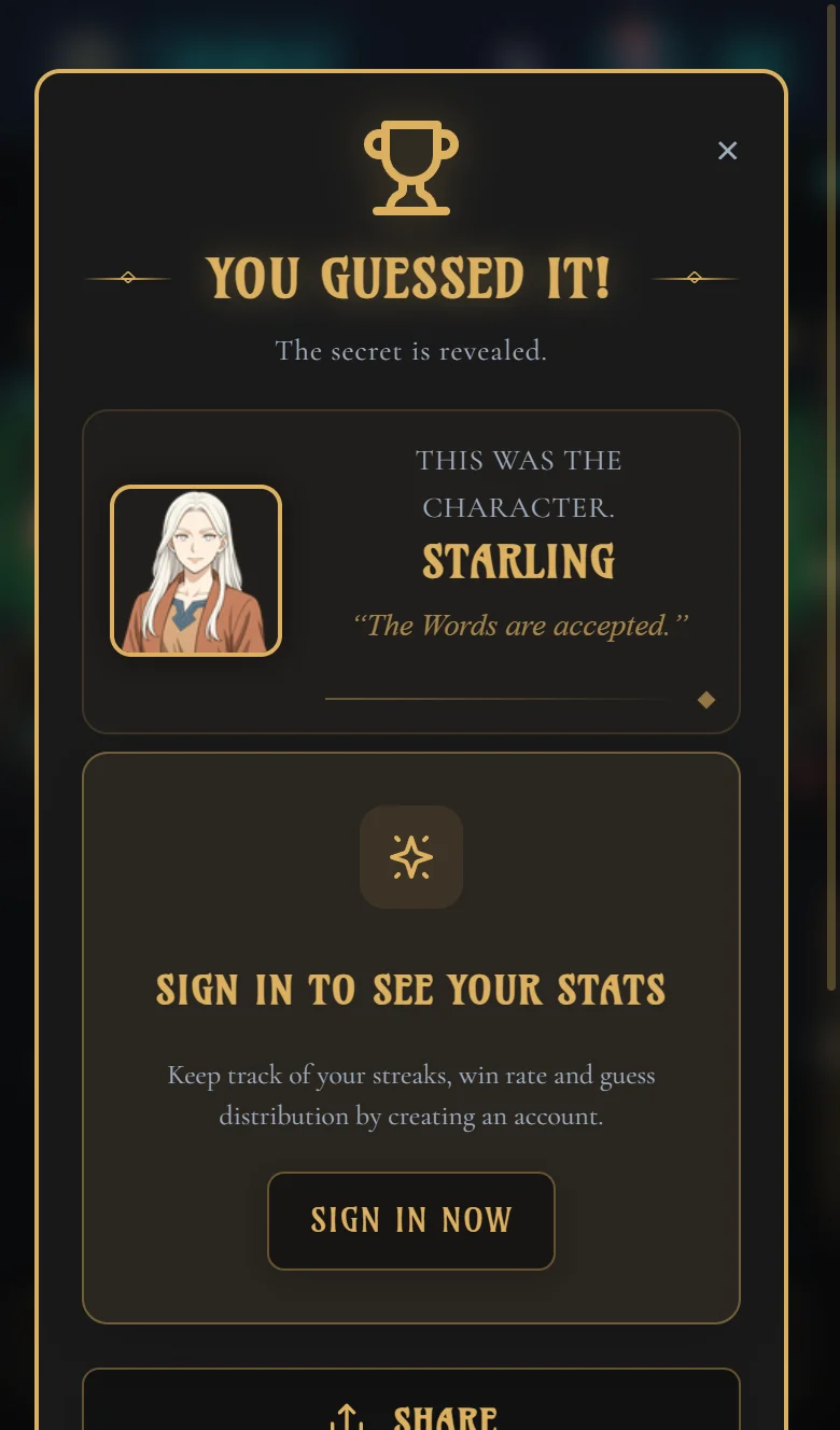 Game Results Screen